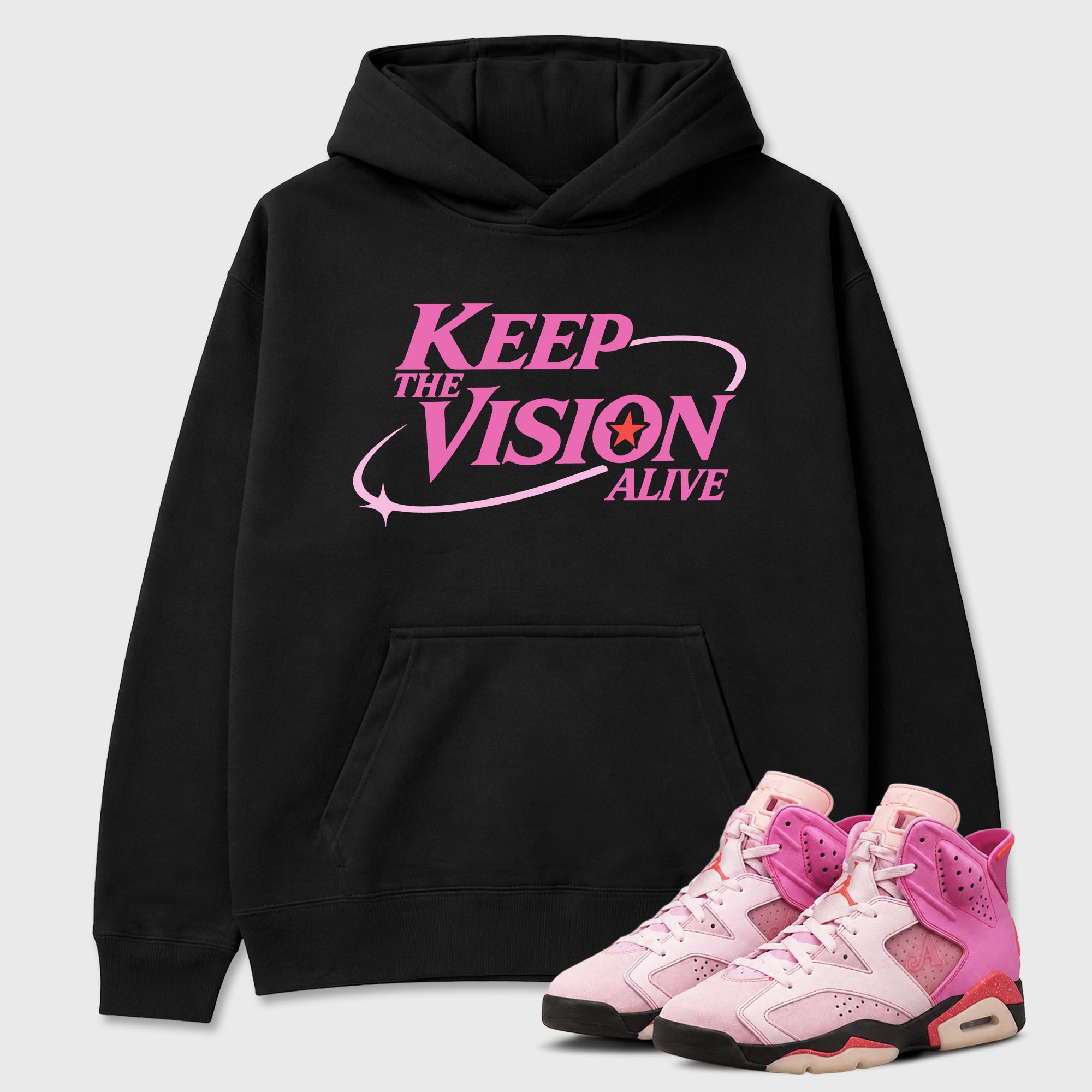 Keep The Vision Alive Graphic T-Shirt featuring original streetwear artwork designed to match the Air Jordan 6 Playful Pink. Black 1 Graphic Tee.
