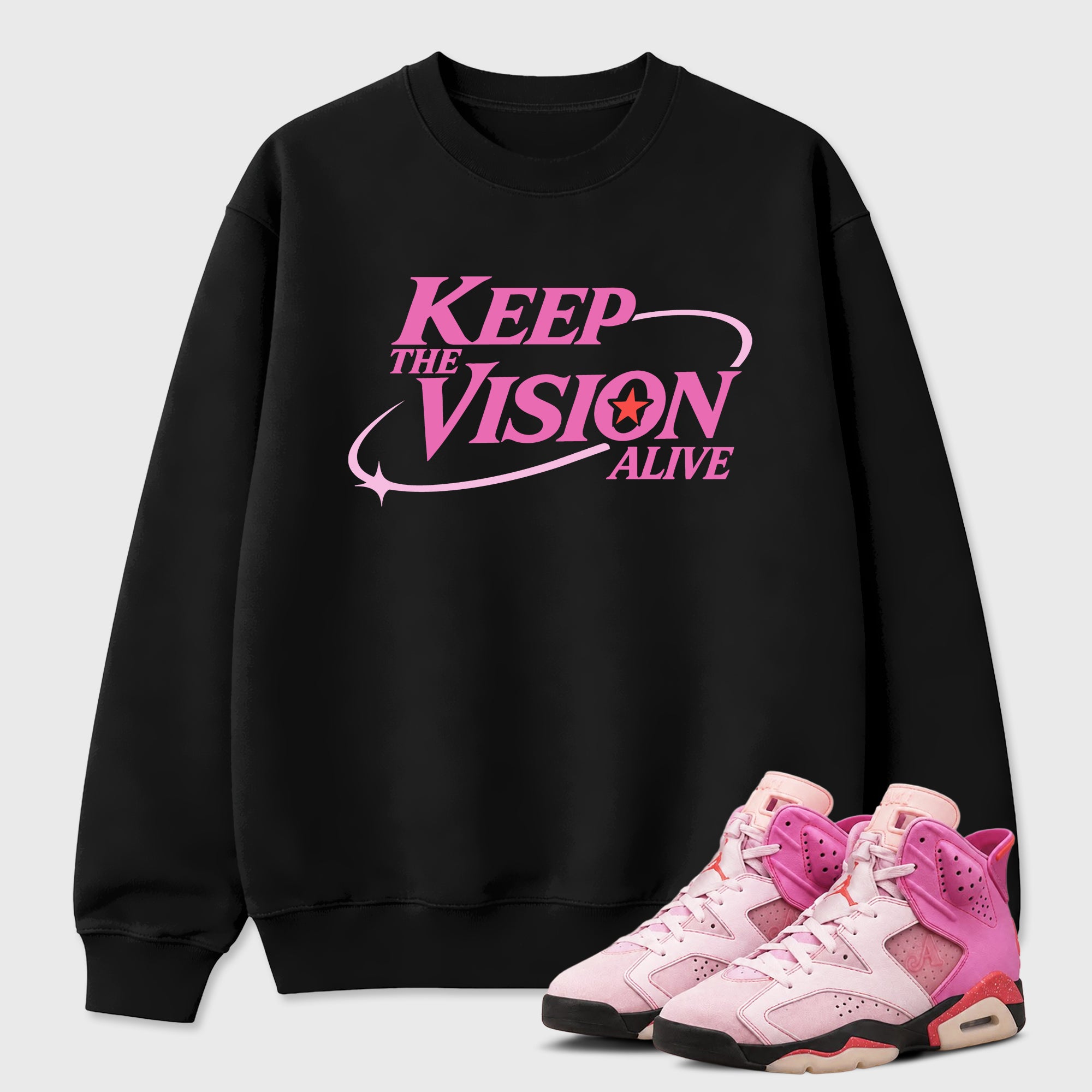 Keep The Vision Alive Graphic T-Shirt featuring original streetwear artwork designed to match the Air Jordan 6 Playful Pink. Black 1 Graphic Tee.
