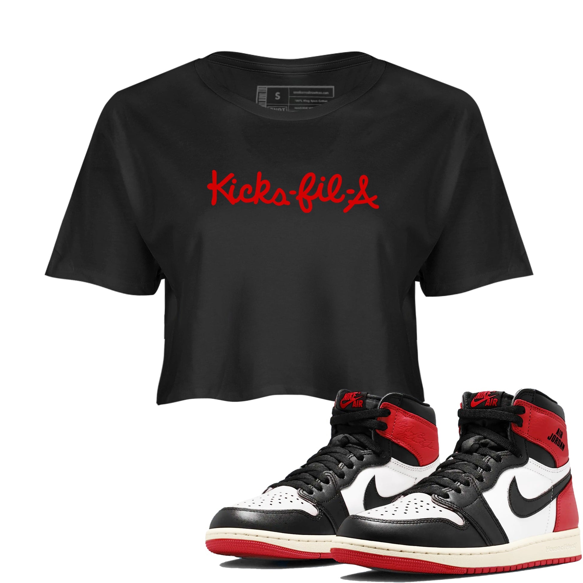1s Black Toe Reimagined shirts to match jordans Kick Fil A sneaker match tees Air Jordan 1 Black Toe Reimagined SNRT Sneaker Release Tees unisex cotton Black 1 Crop Shirts