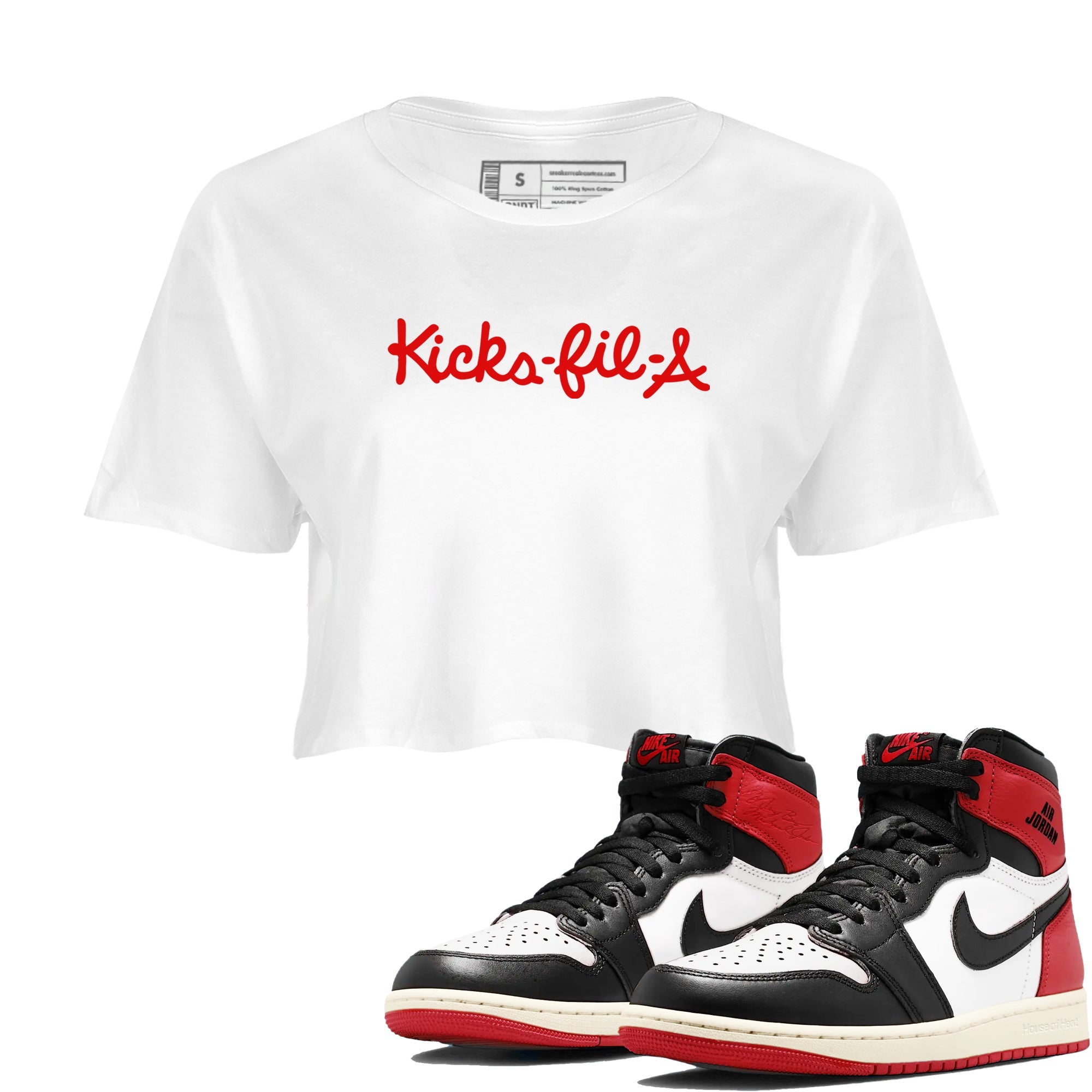 1s Black Toe Reimagined shirts to match jordans Kick Fil A sneaker match tees Air Jordan 1 Black Toe Reimagined SNRT Sneaker Release Tees unisex cotton White 1 Crop Shirts