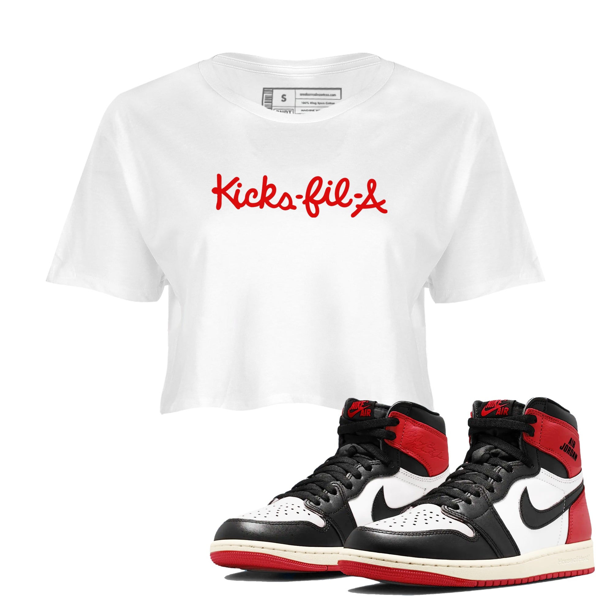 1s Black Toe Reimagined shirts to match jordans Kick Fil A sneaker match tees Air Jordan 1 Black Toe Reimagined SNRT Sneaker Release Tees unisex cotton White 1 Crop Shirts