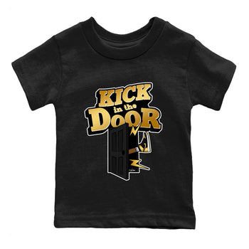 1s Black Metallic Gold shirts to match jordans Kick In The Door sneaker match tees Jordan 1 High OG Black and Gold SNRT Sneaker Tees streetwear brand Baby and Youth Black 2 cotton tee