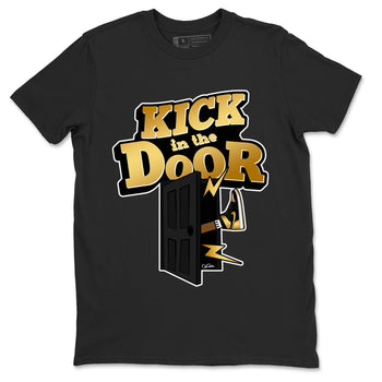 1s Black Metallic Gold shirts to match jordans Kick In The Door sneaker match tees Jordan 1 High OG Black and Gold SNRT Sneaker Tees streetwear brand Black 2 unisex cotton tee