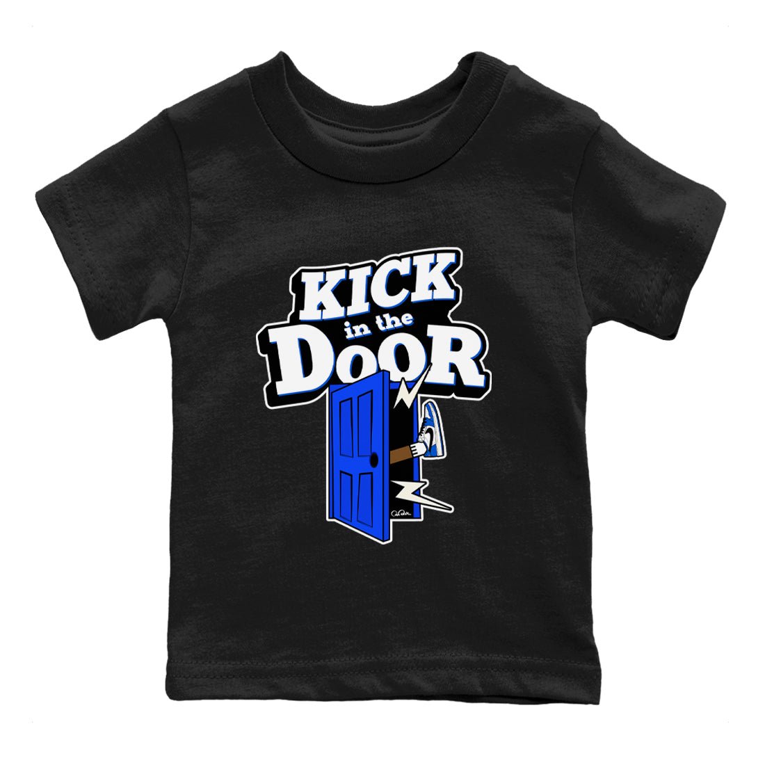 AJ1 Game Royal shirt to match jordans Kick In The Door sneaker tees Air Jordan 1 Game Royal SNRT sneaker release tees baby toddler Black 2 cotton Shirt