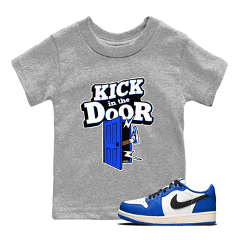 AJ1 Game Royal shirt to match jordans Kick In The Door sneaker tees Air Jordan 1 Game Royal SNRT sneaker release tees baby toddler Heather Grey 1 cotton Shirt
