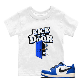 AJ1 Game Royal shirt to match jordans Kick In The Door sneaker tees Air Jordan 1 Game Royal SNRT sneaker release tees baby toddler White 1 cotton Shirt