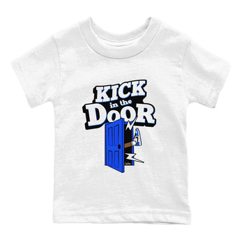 AJ1 Game Royal shirt to match jordans Kick In The Door sneaker tees Air Jordan 1 Game Royal SNRT sneaker release tees baby toddler White 2 cotton Shirt