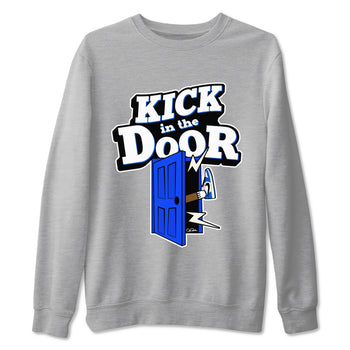 AJ1 Game Royal shirt to match jordans Kick In The Door sneaker tees Air Jordan 1 Game Royal SNRT Sneaker Release Tees unisex cotton Heather Grey 2 crew neck shirt
