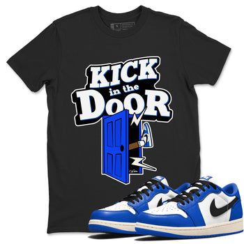 AJ1 Game Royal shirt to match jordans Kick In The Door sneaker tees Air Jordan 1 Game Royal SNRT Sneaker Release Tees unisex cotton Black 1 crew neck shirt