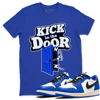 AJ1 Game Royal shirt to match jordans Kick In The Door sneaker tees Air Jordan 1 Game Royal SNRT Sneaker Release Tees unisex cotton Royal Blue 1 crew neck shirt