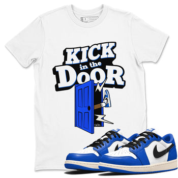 AJ1 Game Royal shirt to match jordans Kick In The Door sneaker tees Air Jordan 1 Game Royal SNRT Sneaker Release Tees unisex cotton White 1 crew neck shirt