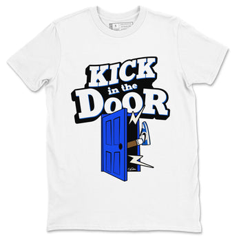 AJ1 Game Royal shirt to match jordans Kick In The Door sneaker tees Air Jordan 1 Game Royal SNRT Sneaker Release Tees unisex cotton White 2 crew neck shirt