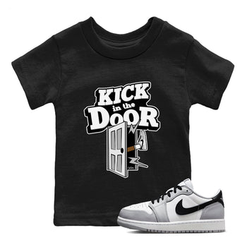 1s Wolf Grey shirts to match jordans Kick In The Door sneaker match tees Air Jordan 1 Wolf Grey SNRT Sneaker Tees streetwear brand Baby and Youth Black 1 cotton tee