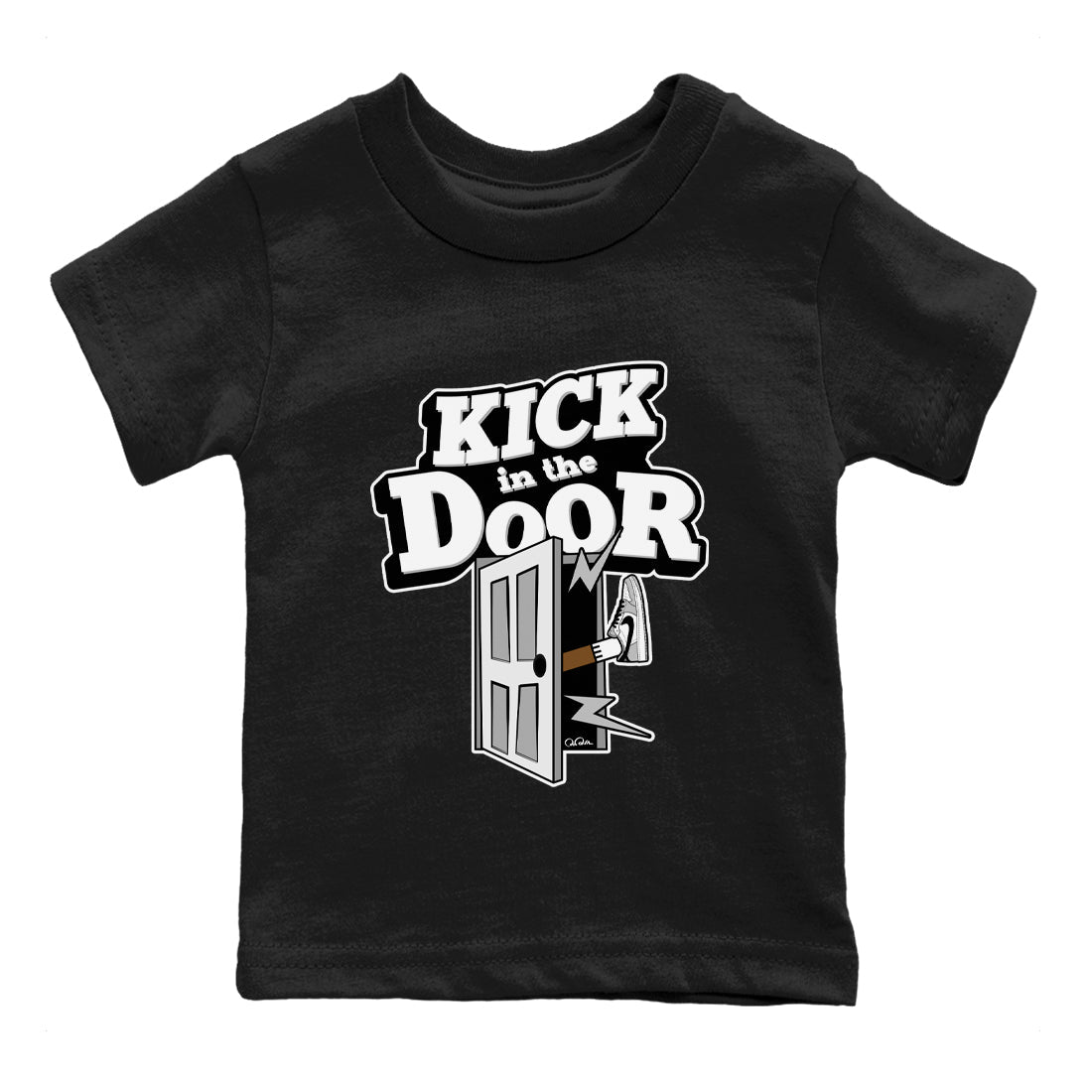 1s Wolf Grey shirts to match jordans Kick In The Door sneaker match tees Air Jordan 1 Wolf Grey SNRT Sneaker Tees streetwear brand Baby and Youth Black 2 cotton tee