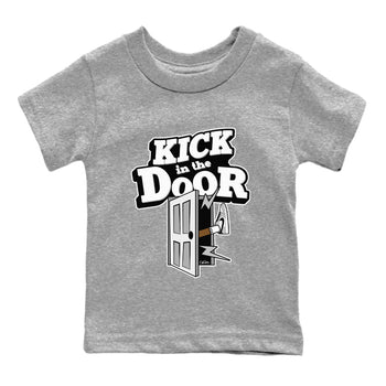 1s Wolf Grey shirts to match jordans Kick In The Door sneaker match tees Air Jordan 1 Wolf Grey SNRT Sneaker Tees streetwear brand Baby and Youth Heather Grey 2 cotton tee