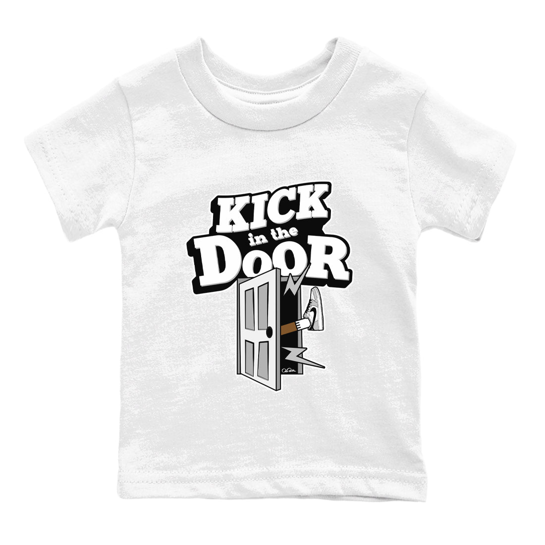 1s Wolf Grey shirts to match jordans Kick In The Door sneaker match tees Air Jordan 1 Wolf Grey SNRT Sneaker Tees streetwear brand Baby and Youth White 2 cotton tee