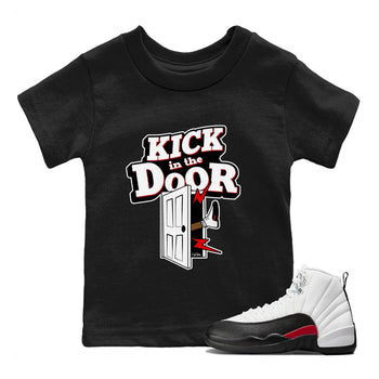 12s Taxi Flip shirts to match jordans Kick In The Door sneaker match tees Air Jordan 12 Taxi Flip SNRT Sneaker Tees streetwear brand Baby and Youth Black 1 cotton tee