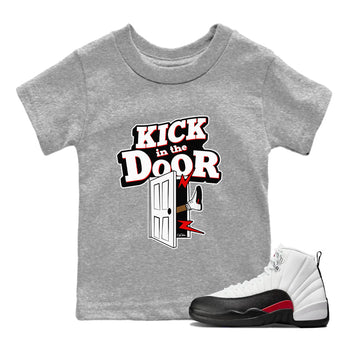 12s Taxi Flip shirts to match jordans Kick In The Door sneaker match tees Air Jordan 12 Taxi Flip SNRT Sneaker Tees streetwear brand Baby and Youth Heather Grey 1 cotton tee