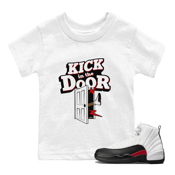 12s Taxi Flip shirts to match jordans Kick In The Door sneaker match tees Air Jordan 12 Taxi Flip SNRT Sneaker Tees streetwear brand Baby and Youth White 1 cotton tee