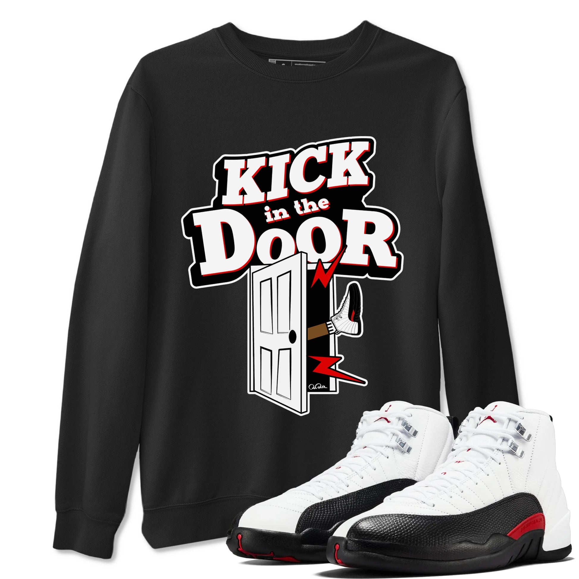 12s Taxi Flip shirts to match jordans Kick In The Door sneaker match tees Air Jordan 12 Taxi Flip SNRT Sneaker Tees streetwear brand Black 1 unisex cotton tee