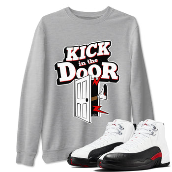12s Taxi Flip shirts to match jordans Kick In The Door sneaker match tees Air Jordan 12 Taxi Flip SNRT Sneaker Tees streetwear brand Heather Grey 1 unisex cotton tee