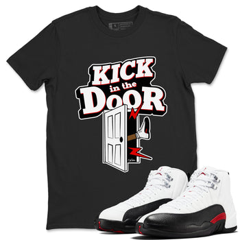 12s Taxi Flip shirts to match jordans Kick In The Door sneaker match tees Air Jordan 12 Taxi Flip SNRT Sneaker Tees streetwear brand Black 1 unisex cotton tee