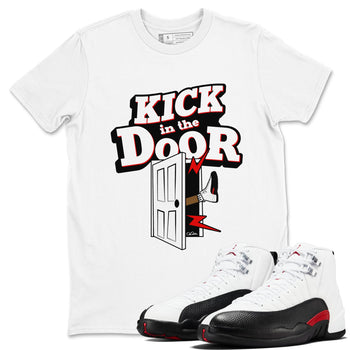 12s Taxi Flip shirts to match jordans Kick In The Door sneaker match tees Air Jordan 12 Taxi Flip SNRT Sneaker Tees streetwear brand White 1 unisex cotton tee