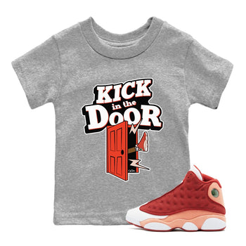 13s Dune Red shirts to match jordans Kick In The Door sneaker match tees Air Jordan 13 Dune Red SNRT Sneaker Tees streetwear brand Baby and Youth Heather Grey 1 cotton tee
