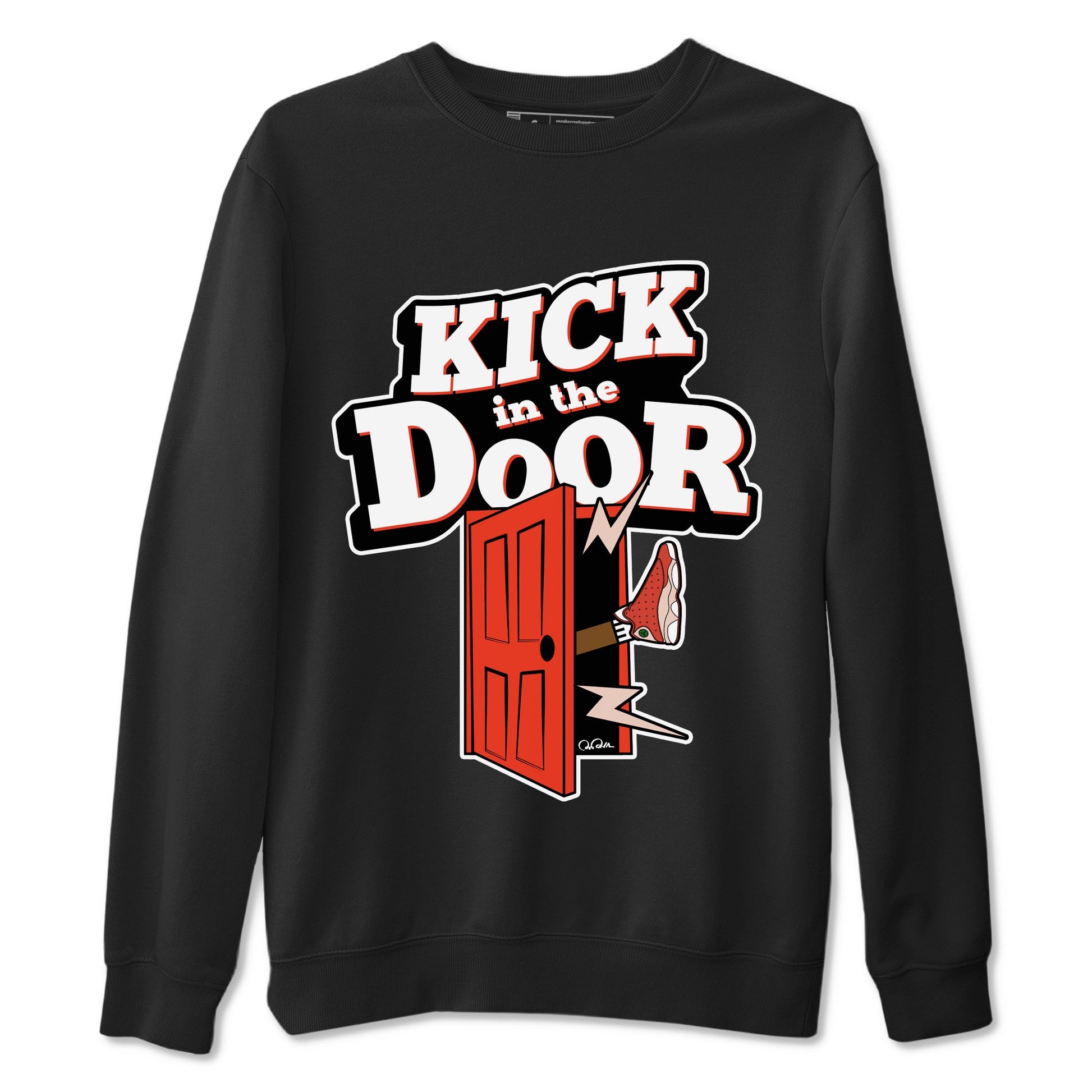 13s Dune Red shirts to match jordans Kick In The Door sneaker match tees Air Jordan 13 Dune Red SNRT Sneaker Tees streetwear brand Black 2 unisex cotton tee