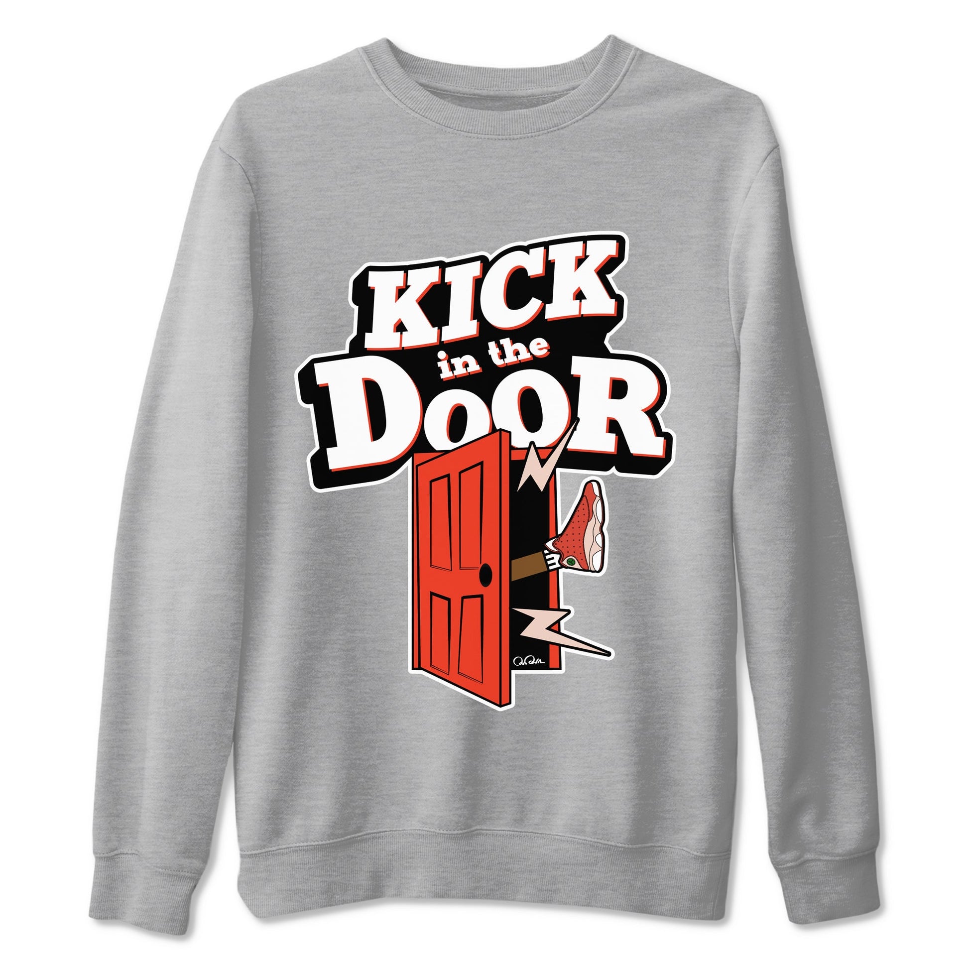 13s Dune Red shirts to match jordans Kick In The Door sneaker match tees Air Jordan 13 Dune Red SNRT Sneaker Tees streetwear brand Heather Grey 2 unisex cotton tee