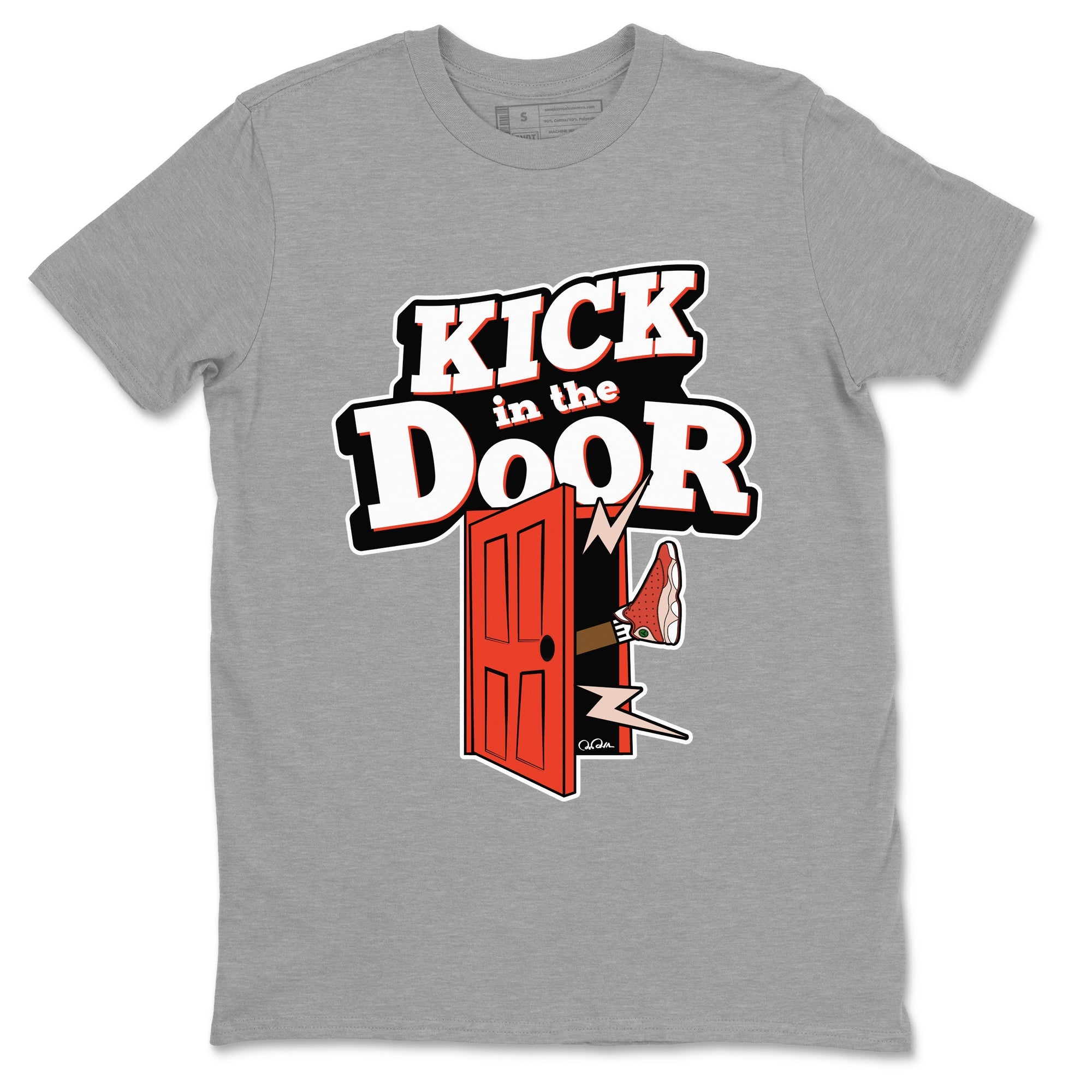13s Dune Red shirts to match jordans Kick In The Door sneaker match tees Air Jordan 13 Dune Red SNRT Sneaker Tees streetwear brand Heather Grey 2 unisex cotton tee