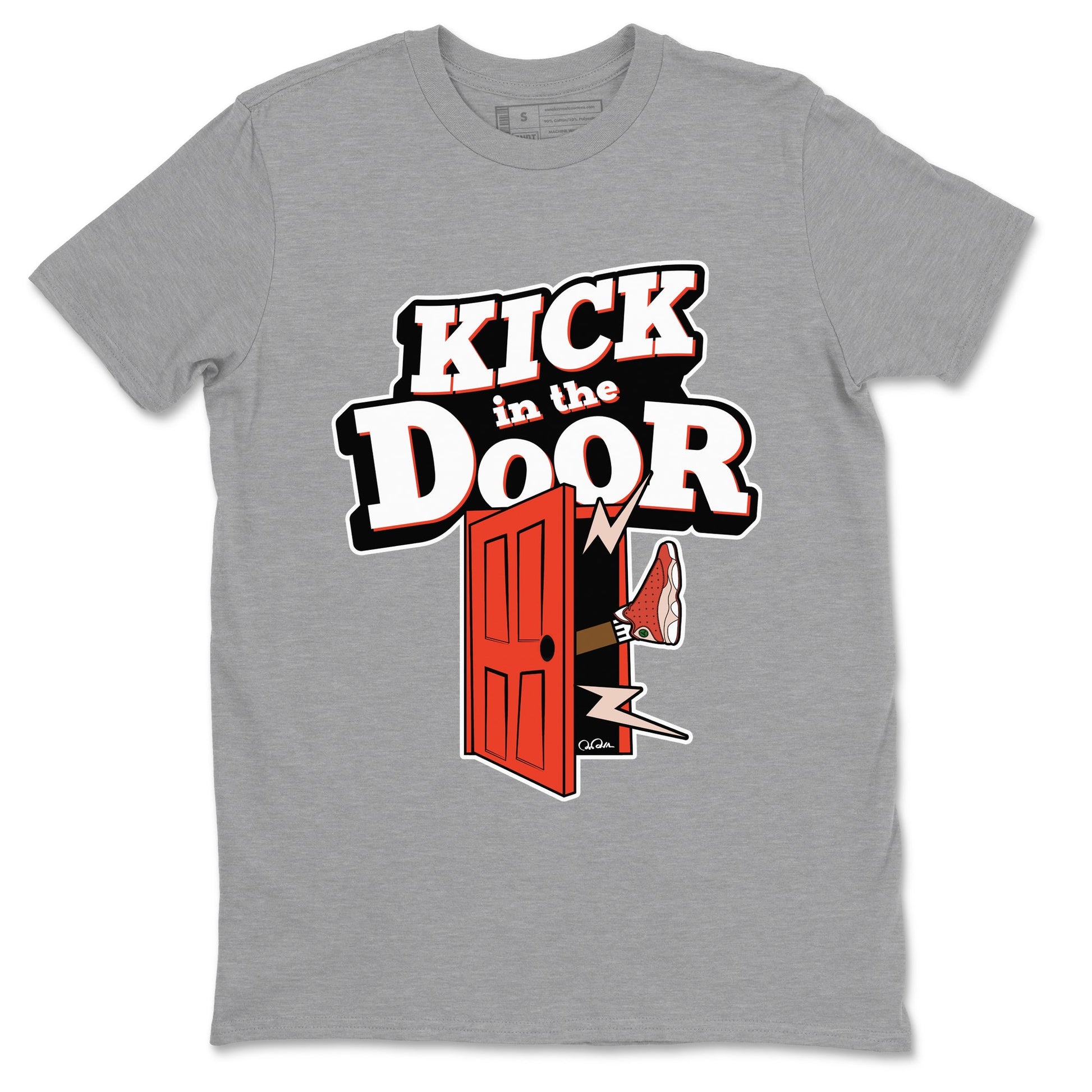 13s Dune Red shirts to match jordans Kick In The Door sneaker match tees Air Jordan 13 Dune Red SNRT Sneaker Tees streetwear brand Heather Grey 2 unisex cotton tee