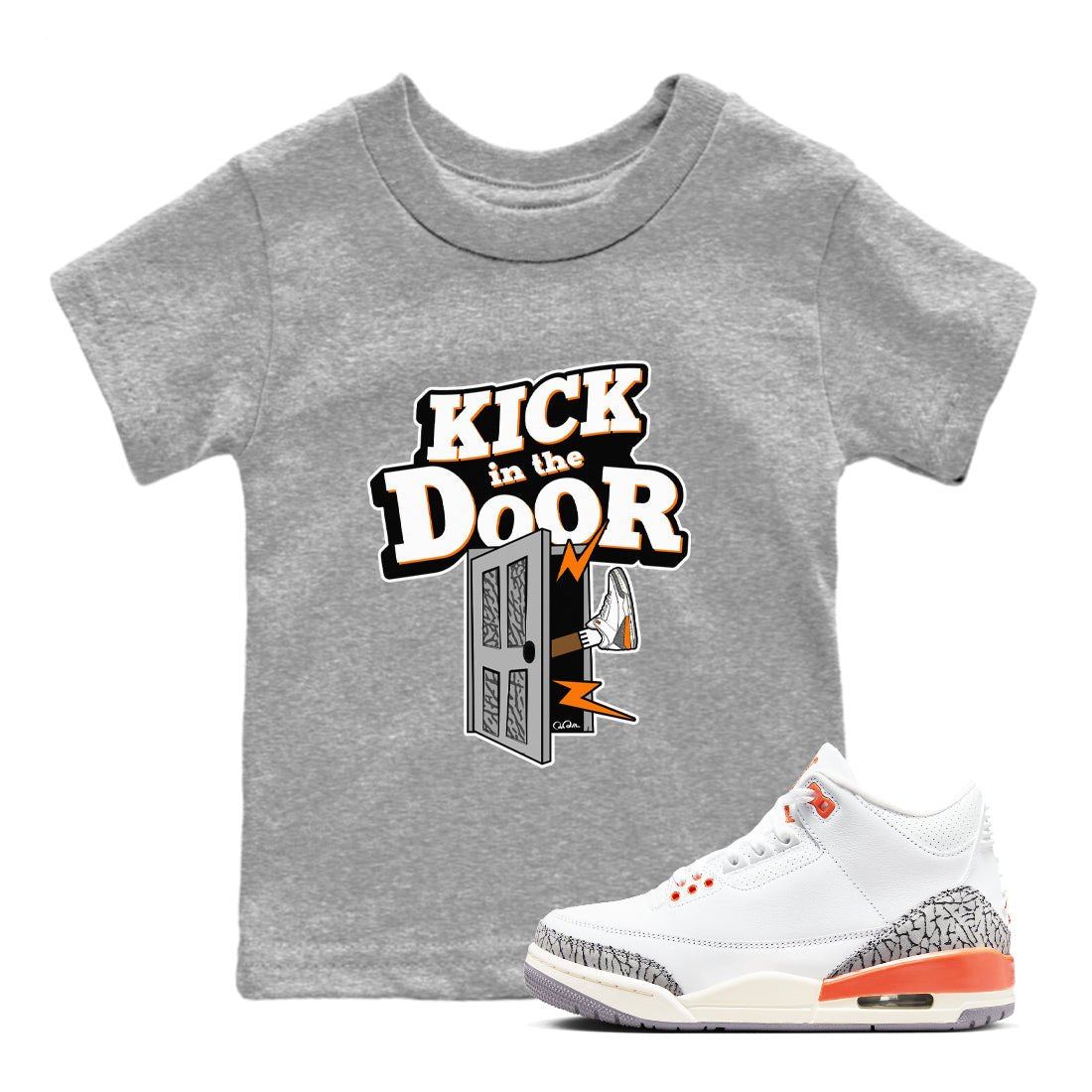 3s Georgia Peach shirt to match jordans Kick In The Door sneaker tees Air Jordan 3 Georgia Peach SNRT sneaker release tees baby toddler Heather Grey 1 cotton Shirt