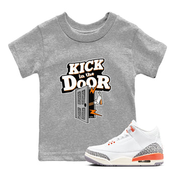 3s Georgia Peach shirt to match jordans Kick In The Door sneaker tees Air Jordan 3 Georgia Peach SNRT sneaker release tees baby toddler Heather Grey 1 cotton Shirt