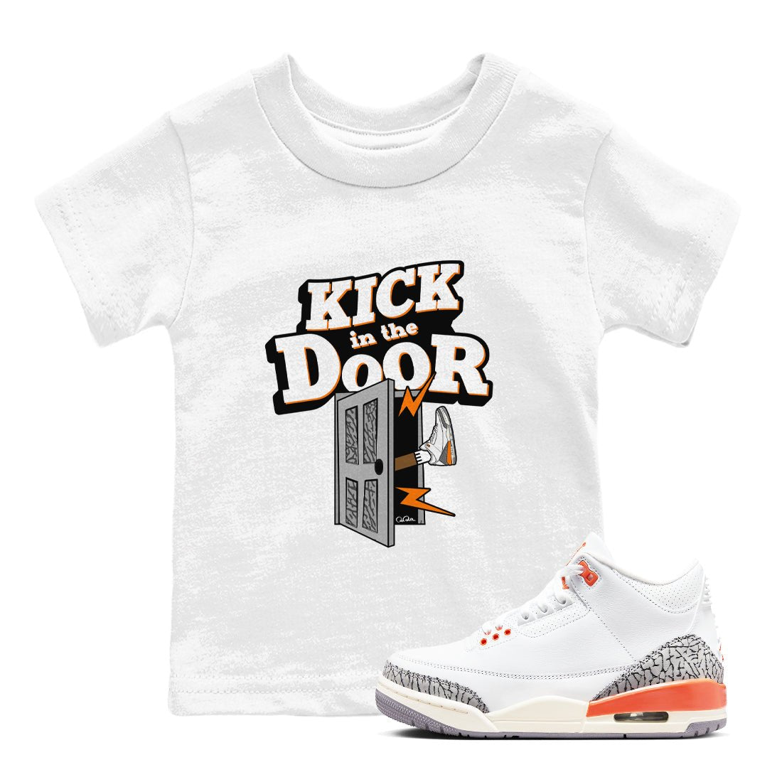 3s Georgia Peach shirt to match jordans Kick In The Door sneaker tees Air Jordan 3 Georgia Peach SNRT sneaker release tees baby toddler White 1 cotton Shirt