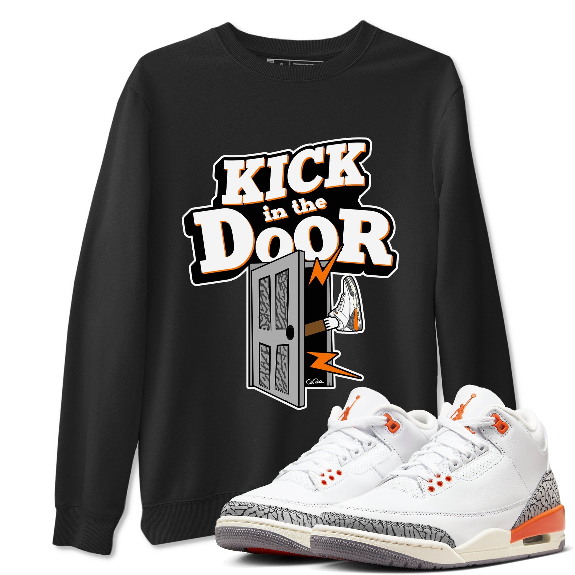 3s Georgia Peach shirt to match jordans Kick In The Door sneaker tees Air Jordan 3 Georgia Peach SNRT Sneaker Release Tees unisex cotton Black 1 crew neck shirt