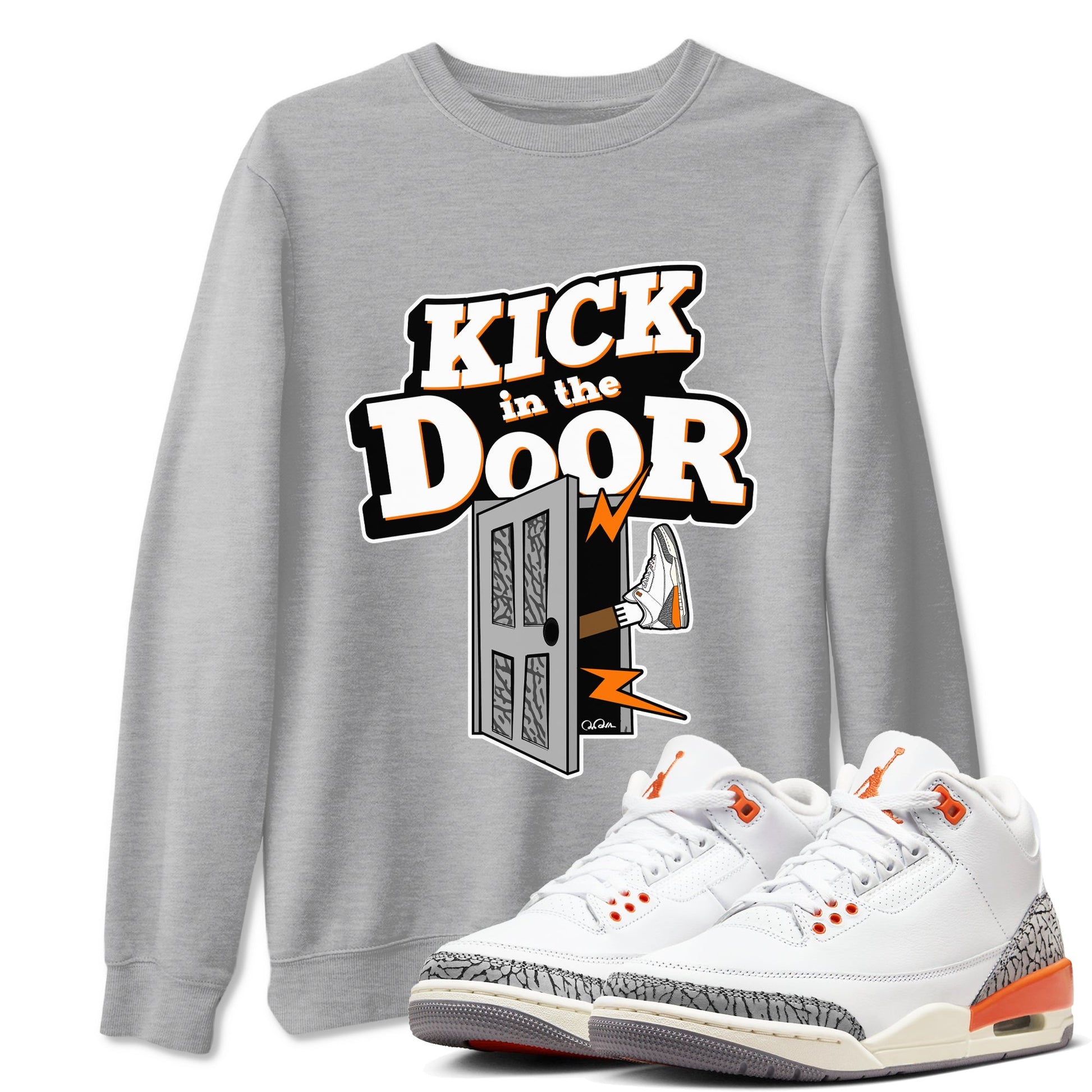 3s Georgia Peach shirt to match jordans Kick In The Door sneaker tees Air Jordan 3 Georgia Peach SNRT Sneaker Release Tees unisex cotton Heather Grey 1 crew neck shirt