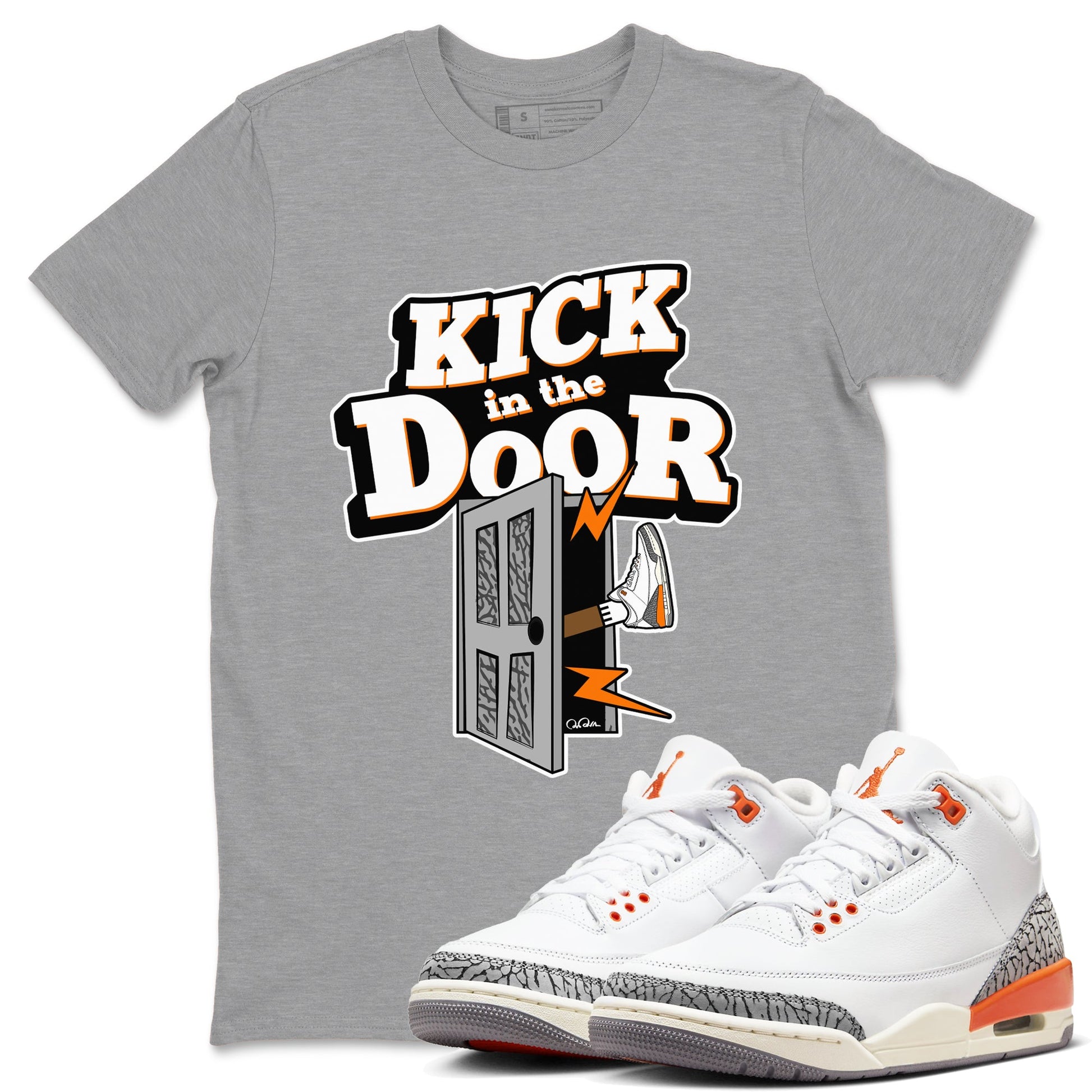 3s Georgia Peach shirt to match jordans Kick In The Door sneaker tees Air Jordan 3 Georgia Peach SNRT Sneaker Release Tees unisex cotton Heather Grey 1 crew neck shirt