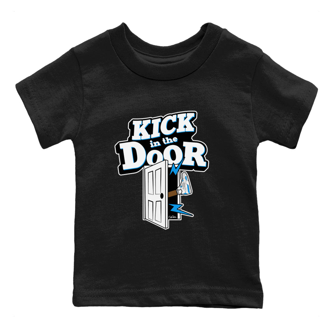 Air Jordan 4 Industrial Blue shirt to match jordans Kick In The Door sneaker tees Air Jordan 4 Military Blue SNRT sneaker release tees baby toddler Black 2 cotton Shirt