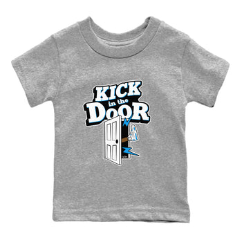 Air Jordan 4 Industrial Blue shirt to match jordans Kick In The Door sneaker tees Air Jordan 4 Military Blue SNRT sneaker release tees baby toddler Heather Grey 2 cotton Shirt