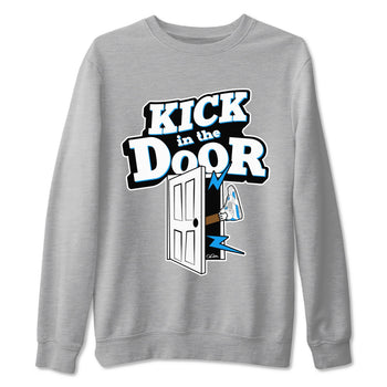 Air Jordan 4 Industrial Blue shirt to match jordans Kick In The Door sneaker tees Air Jordan 4 Military Blue SNRT Sneaker Release Tees unisex cotton Heather Grey 2 crew neck shirt