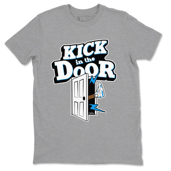 Air Jordan 4 Industrial Blue shirt to match jordans Kick In The Door sneaker tees Air Jordan 4 Military Blue SNRT Sneaker Release Tees unisex cotton Heather Grey 2 crew neck shirt