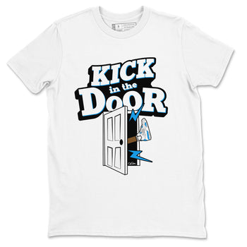 Air Jordan 4 Industrial Blue shirt to match jordans Kick In The Door sneaker tees Air Jordan 4 Military Blue SNRT Sneaker Release Tees unisex cotton White 2 crew neck shirt