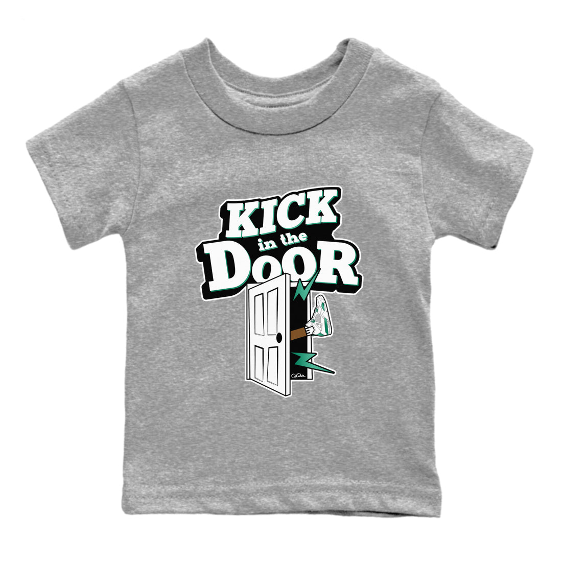 4s Oxidized Green shirts to match jordans Kick In The Door sneaker match tees Air Jordan 4 Oxidized Green SNRT Sneaker Tees streetwear brand Baby and Youth Heather Grey 2 cotton tee