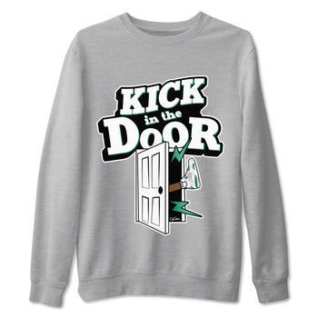 4s Oxidized Green shirts to match jordans Kick In The Door sneaker match tees Air Jordan 4 Oxidized Green SNRT Sneaker Tees streetwear brand Heather Grey 2 unisex cotton tee