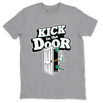 4s Oxidized Green shirts to match jordans Kick In The Door sneaker match tees Air Jordan 4 Oxidized Green SNRT Sneaker Tees streetwear brand Heather Grey 2 unisex cotton tee