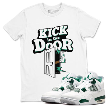 4s Oxidized Green shirts to match jordans Kick In The Door sneaker match tees Air Jordan 4 Oxidized Green SNRT Sneaker Tees streetwear brand White 1 unisex cotton tee
