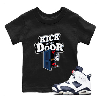 6s White And Midnight Navy shirts to match jordans Kick In The Door sneaker match tees Air Jordan 6 White And Midnight Navy SNRT Sneaker Tees streetwear brand Baby and Youth Black 1 cotton tee