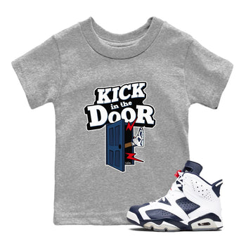6s White And Midnight Navy shirts to match jordans Kick In The Door sneaker match tees Air Jordan 6 White And Midnight Navy SNRT Sneaker Tees streetwear brand Baby and Youth Heather Grey 1 cotton tee