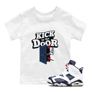 6s White And Midnight Navy shirts to match jordans Kick In The Door sneaker match tees Air Jordan 6 White And Midnight Navy SNRT Sneaker Tees streetwear brand Baby and Youth White 1 cotton tee